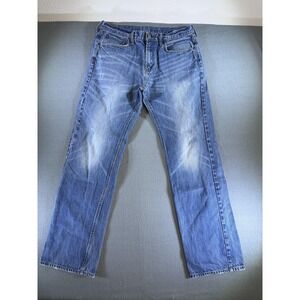 Bullhead Rincon Straight Jeans Mens 34x32 Medium Blue Distressed Denim Casual